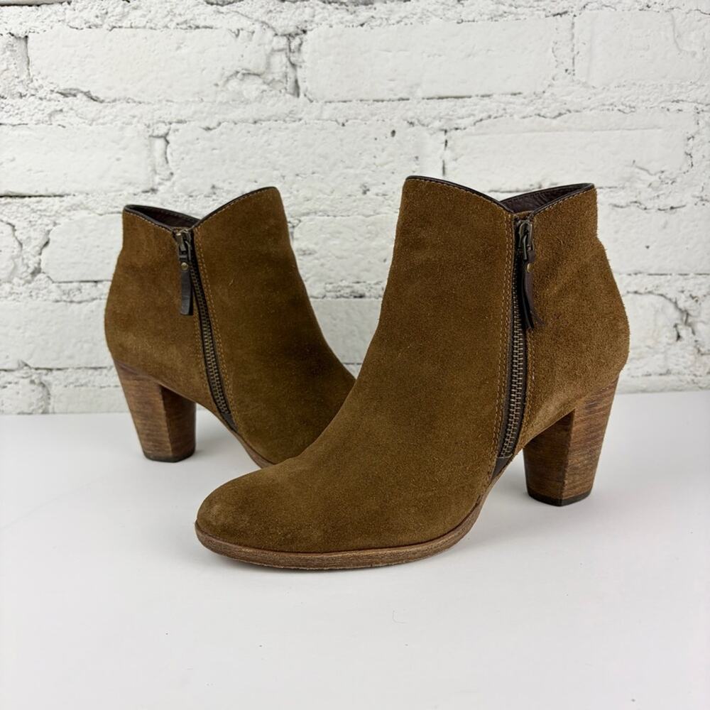 Cole Haan Brown Suede Leather Stacked Ankle Bootie Heel 8.5